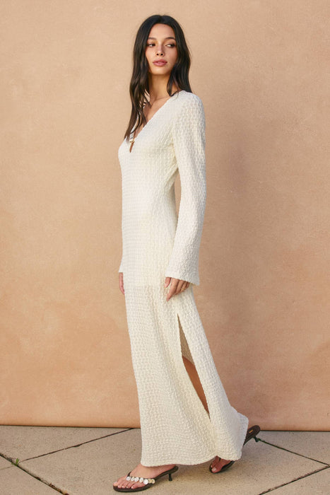 Gold Trim Bell Sleeve Maxi Dress