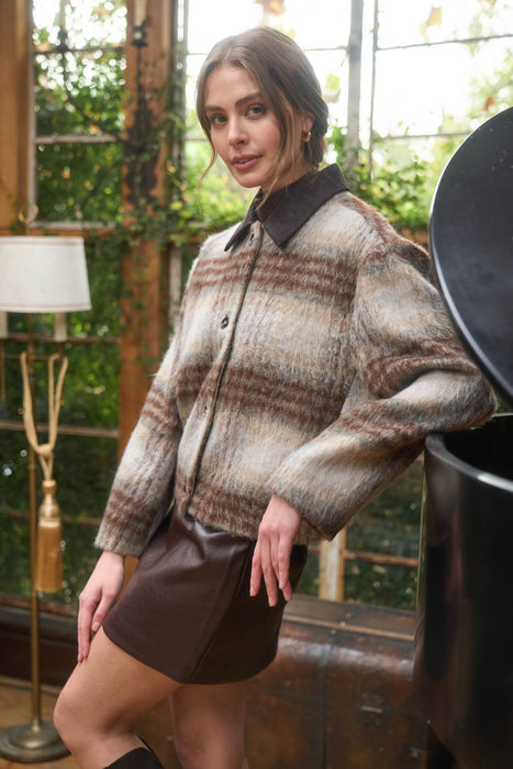 Plaid Jacket with Suede Collar