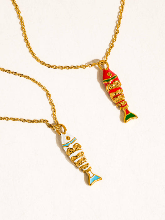 Enamel Fish Pendant Necklace