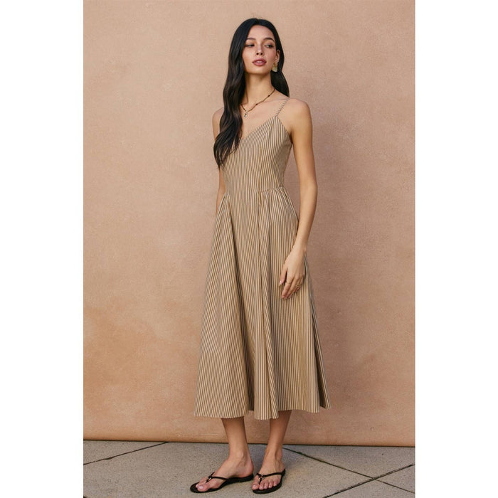 Le Stripe Gathered Midi Dress