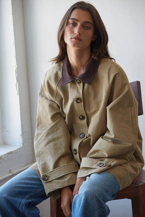 Corduroy Collar Khaki Jacket