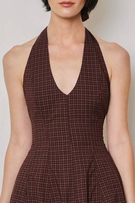 Merlot Plaid Halter Mini Dress