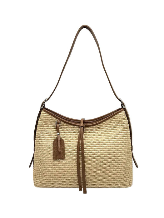 Leather and Raffia Shoulder Bag