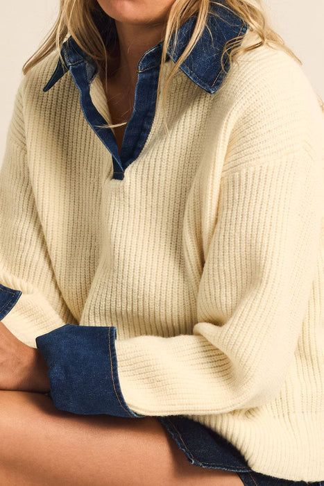 Jean Contrast Rib-Knit Sweater