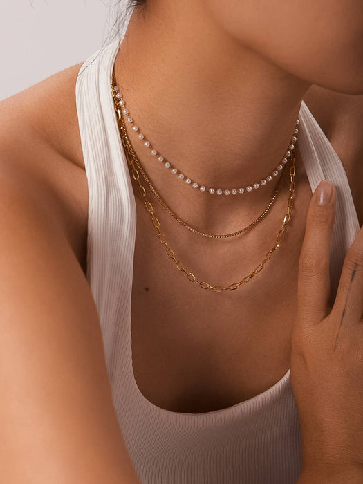 Tri Pearl Chain Necklace