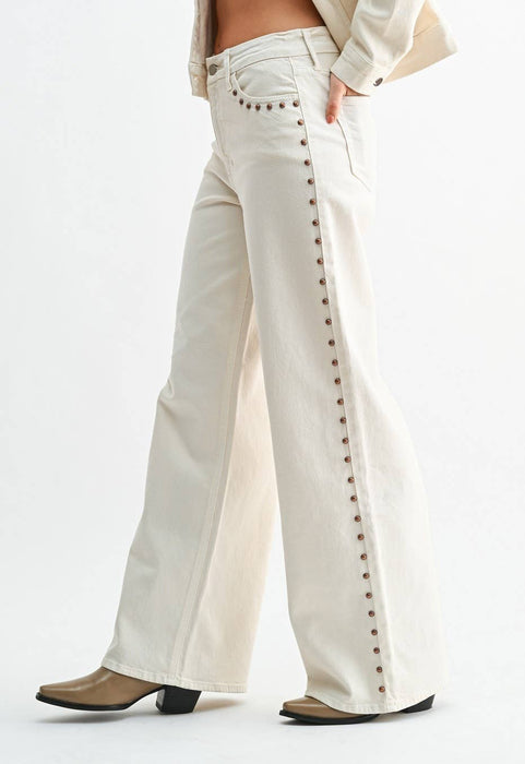 High Rise Studded Wide Leg Jeans