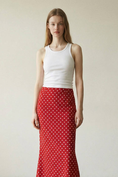 Polka Dot Print Satin Mid Waist Maxi Skirt