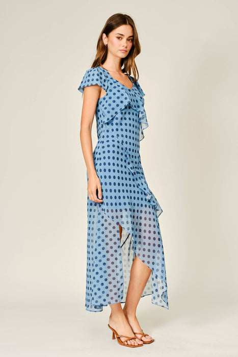 Bleu Polka Dot Ruffle Dress