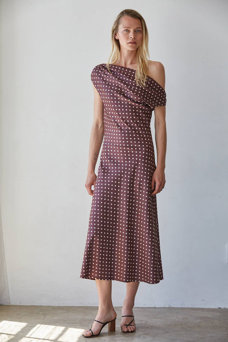 Chocolat Pois Off the Shoulder Midi Dress