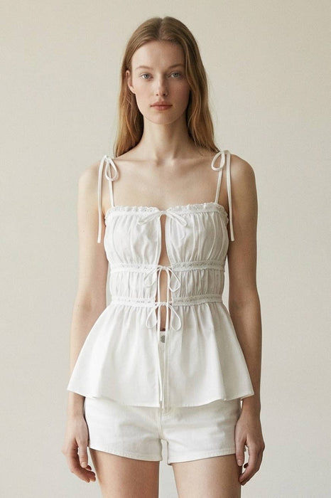 Shirred Lace Trim Top