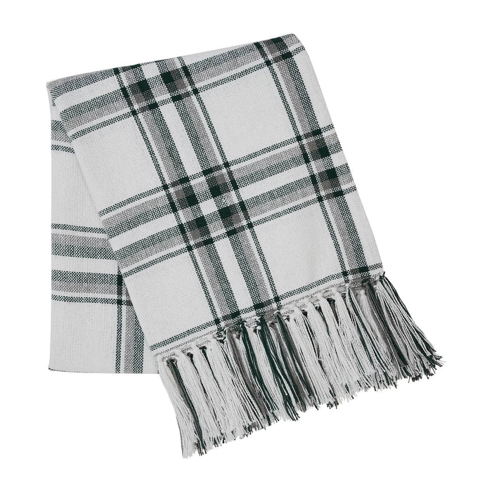 Plaid Green White Woven Throw