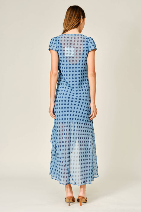 Bleu Polka Dot Ruffle Dress