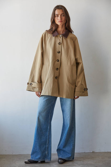 Corduroy Collar Khaki Jacket