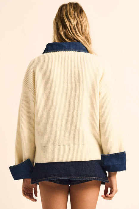 Jean Contrast Rib-Knit Sweater