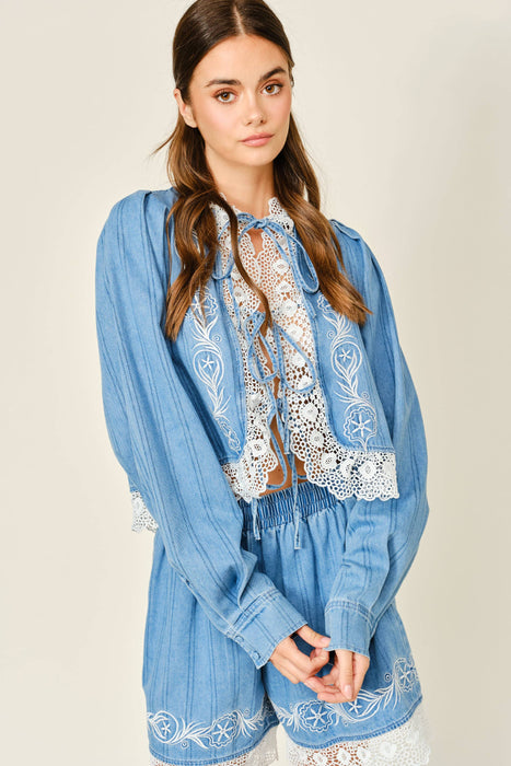 Darcy Embroidered Denim Top