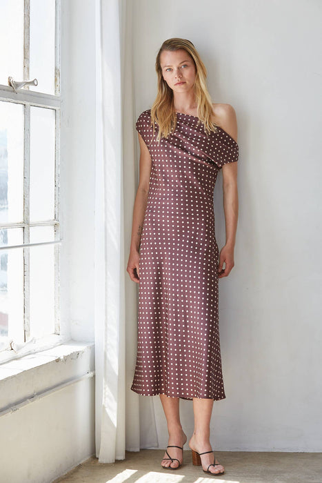 Chocolat Pois Off the Shoulder Midi Dress