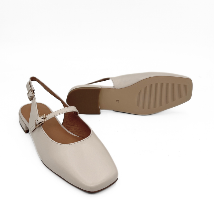 Athena Off White Mary Jane Leather Flats