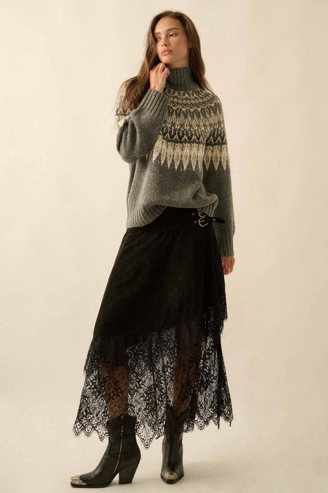 Faire Isle Knit Mock-Neck Sweater