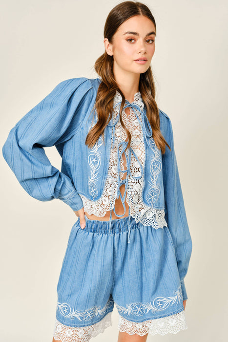 Darcy Embroidered Denim Top