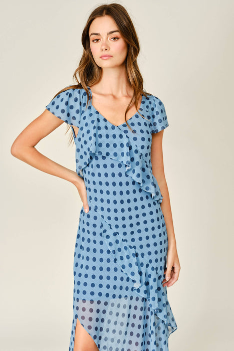 Bleu Polka Dot Ruffle Dress