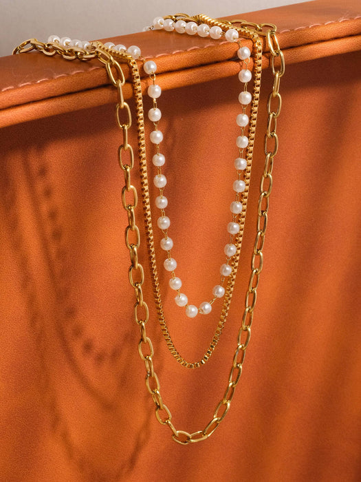 Tri Pearl Chain Necklace