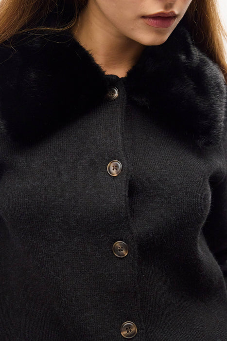 Posh Faux Fur Collar Cardigan