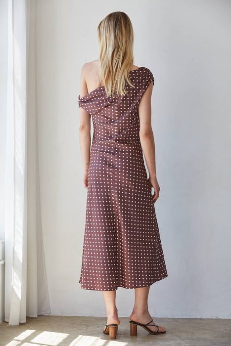 Chocolat Pois Off the Shoulder Midi Dress
