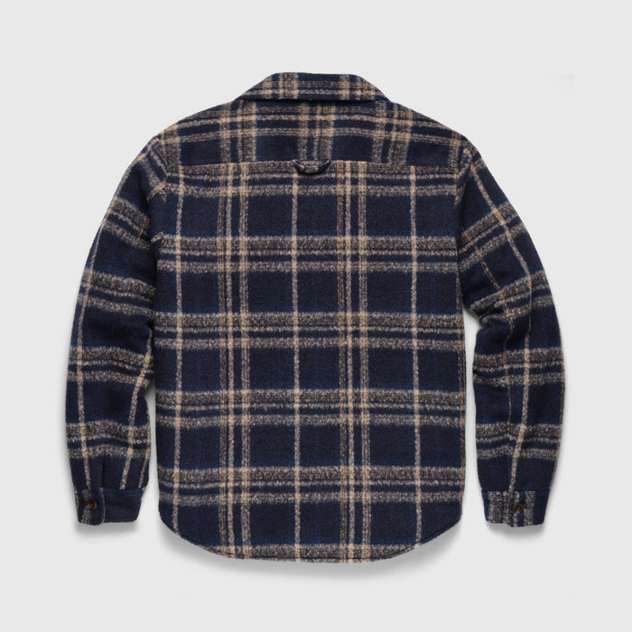 Skip Quilted Plush Plaid Shirt Jacket - Navy