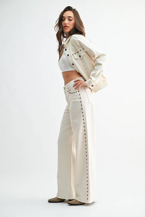 High Rise Studded Wide Leg Jeans