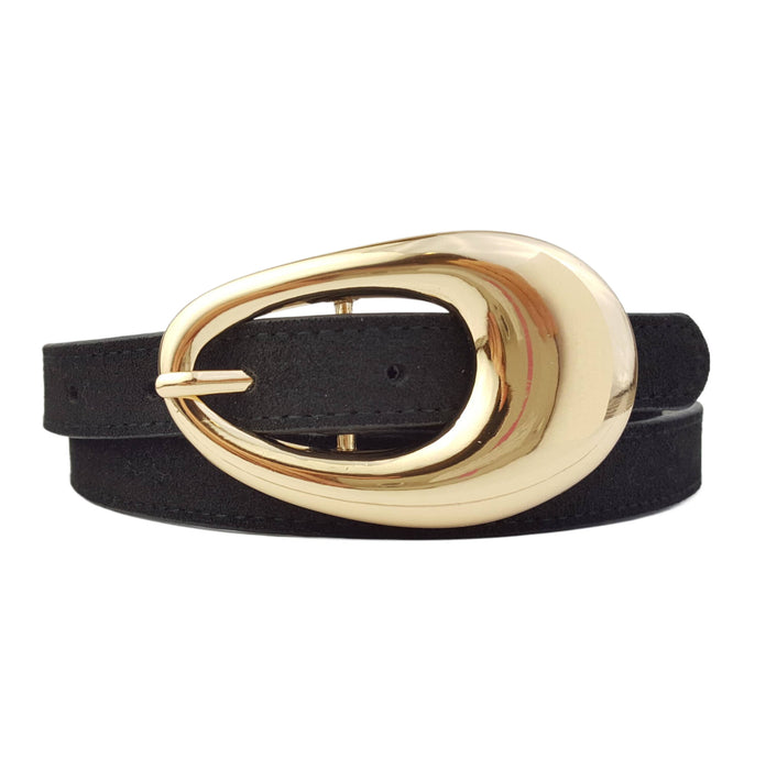Genuine Suede Belt with Gold Tear Drop Buckle