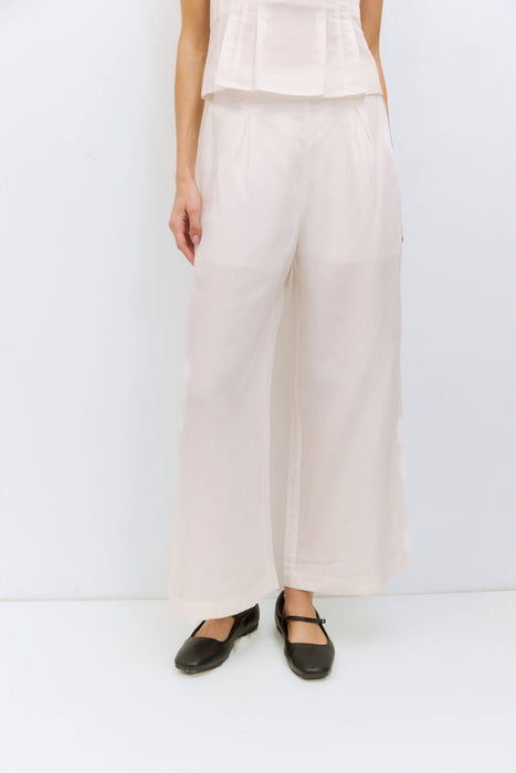 Pleated Linen Pants Ecru