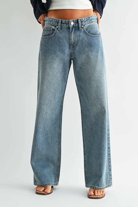 Wide Leg Baggy Fit Medium Wash Jeans