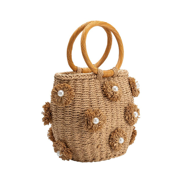 Mary Tan Straw Vegan Top Handle Bag