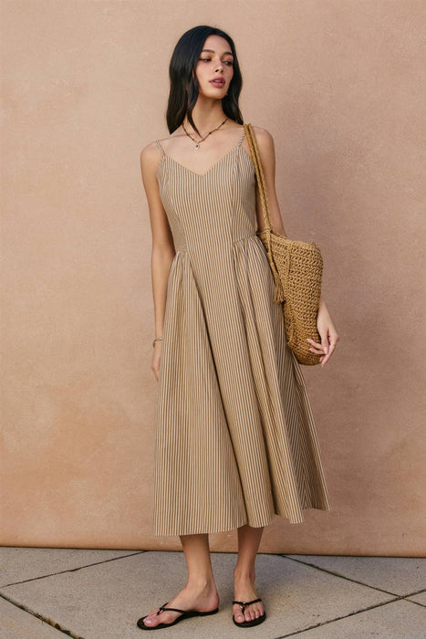 Le Stripe Gathered Midi Dress