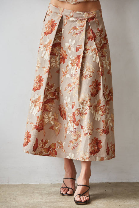 Harvest Floral Pleated Midi Skirt