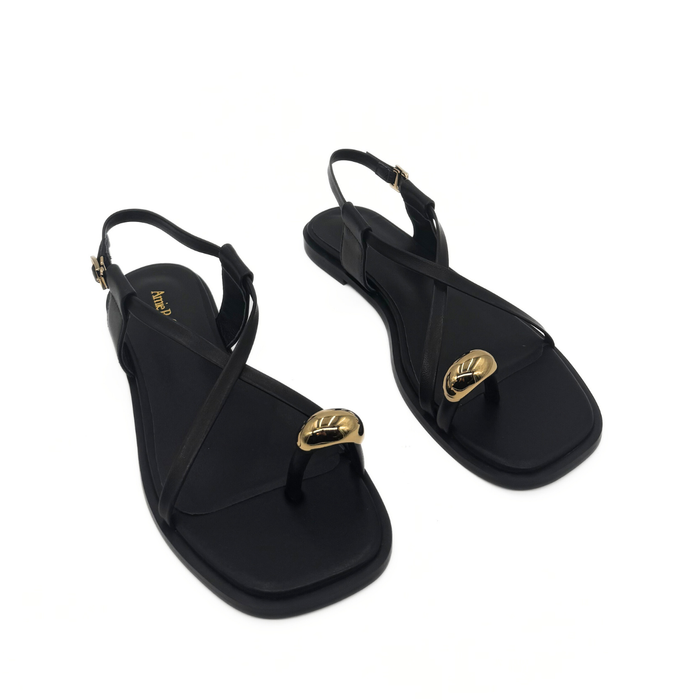 Laney Strappy Black Gold Detail Sandals