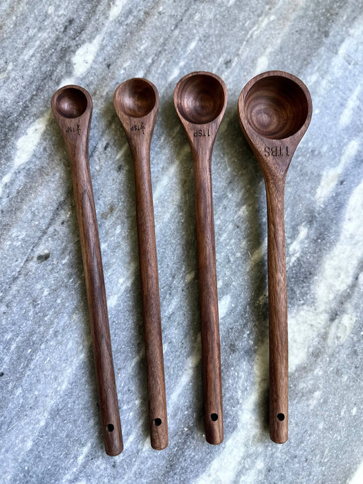 Walnut Long Handle Measuring Spoons Set