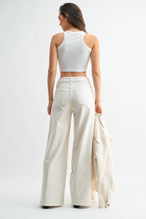 High Rise Studded Wide Leg Jeans