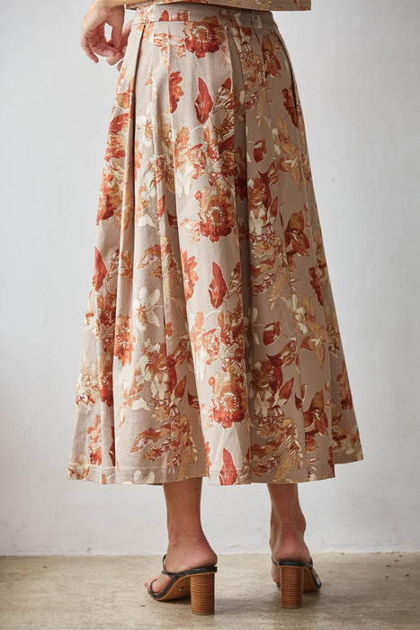 Harvest Floral Pleated Midi Skirt