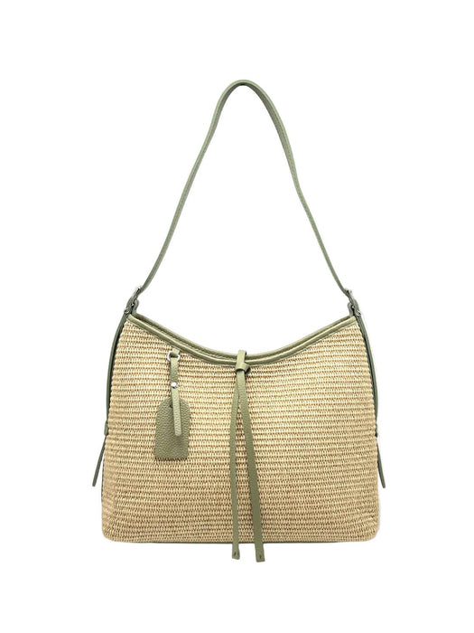 Leather and Raffia Shoulder Bag