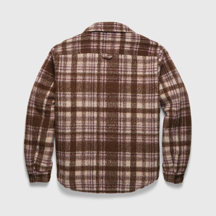 Skip Quilted Plush Plaid Shirt Jacket - Brown