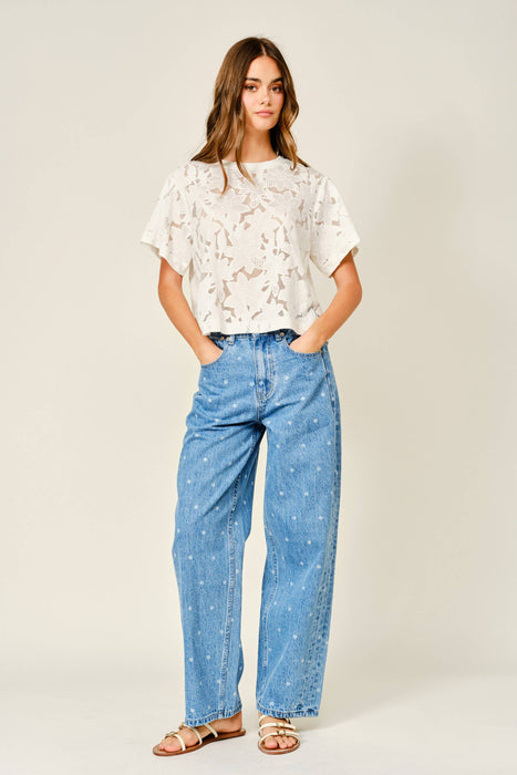 Polka Dot Straight Leg Jeans