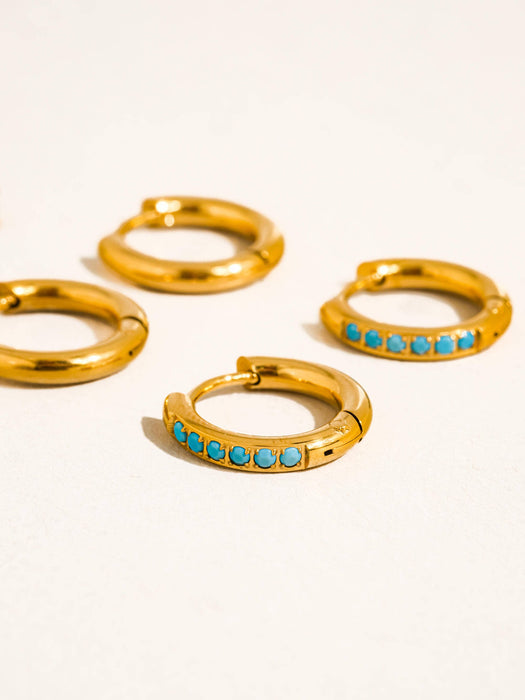 Turquoise and Gold Huggie Earrings