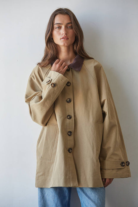 Corduroy Collar Khaki Jacket