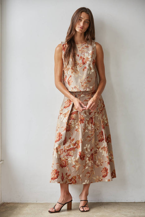 Harvest Floral Pleated Midi Skirt