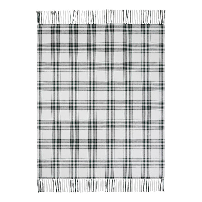 Plaid Green White Woven Throw