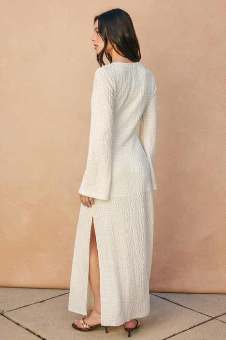 Gold Trim Bell Sleeve Maxi Dress