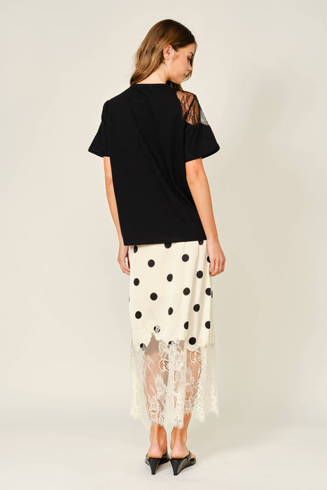 Pois et Dentelle Midi Skirt