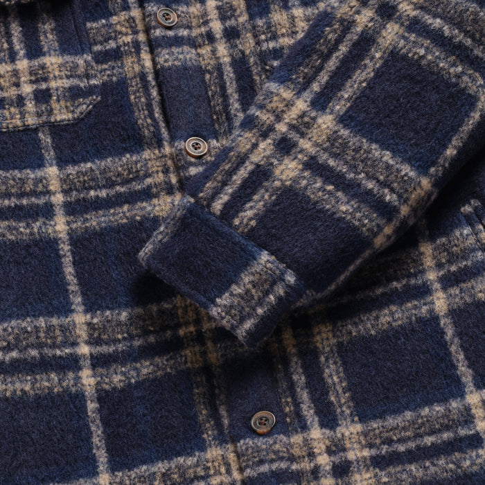 Skip Quilted Plush Plaid Shirt Jacket - Navy