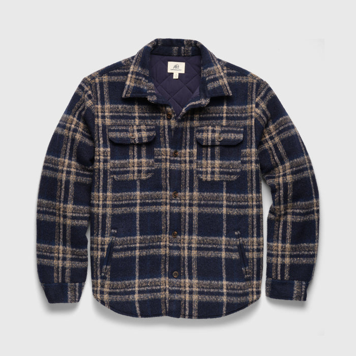 Skip Quilted Plush Plaid Shirt Jacket - Navy